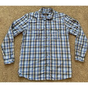 Orvis Trout Bum Men's Button-Up Shirt Blue Plaid Long Sleeve Fishing Size Medium